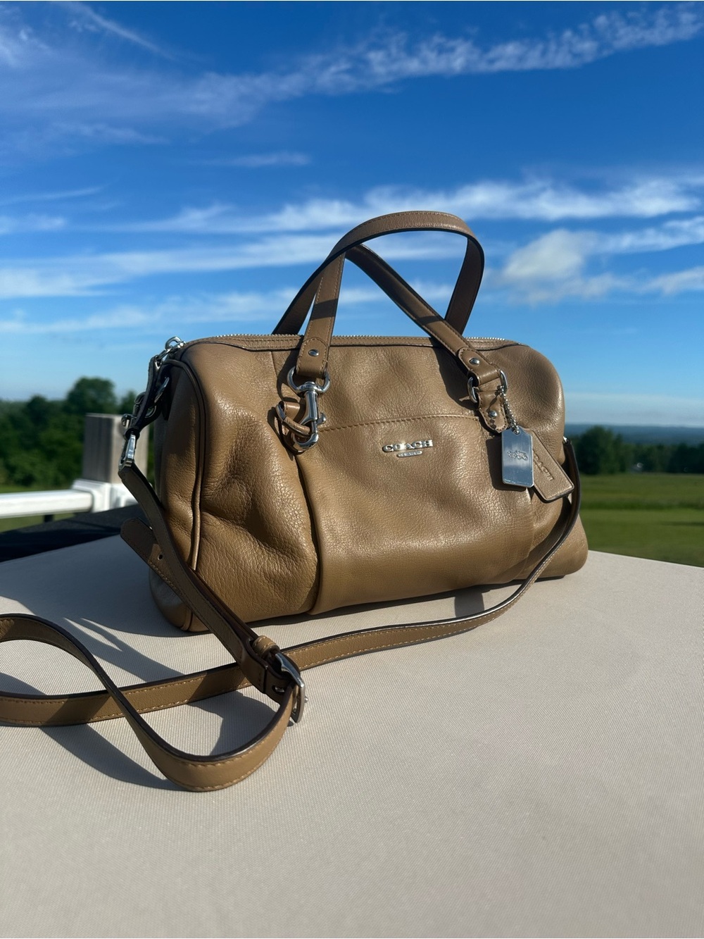 Coach Taupe Leather Dome Satchel with Removable Crossbody Strap